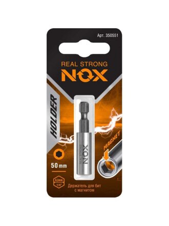 Адаптер для бит Nox, E6, 3х50 мм, магнитный, 1/4'', 1 шт, блистер