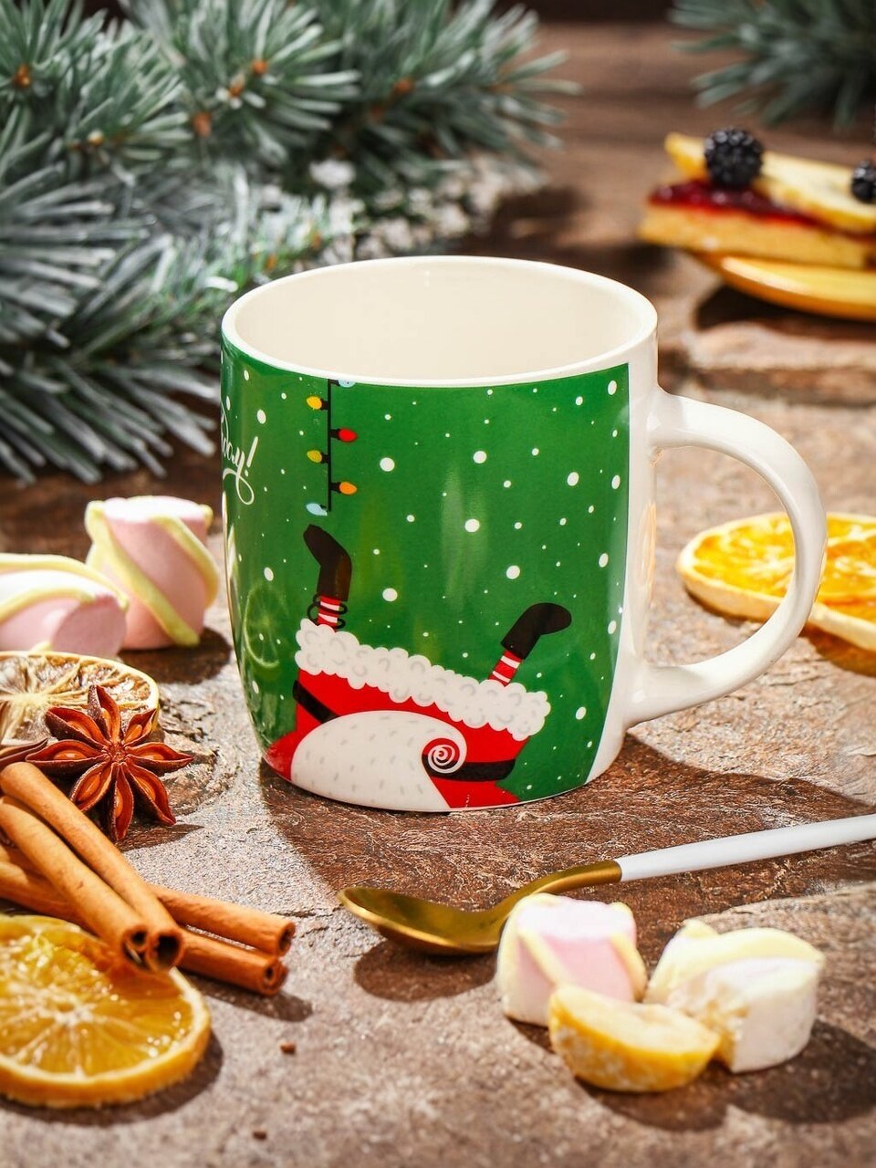 Кружка керамика, 330 мл, Новогодняя, Y4-7508, в ассортименте