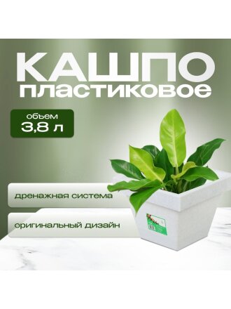 Кашпо пластик, 3.8 л, 21х16 см, белый гранит, Darel, Квадро, 50710