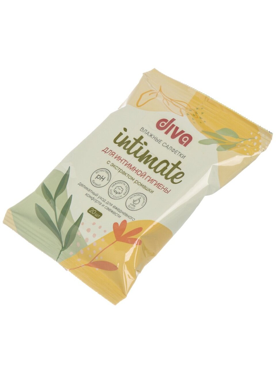 Салфетки влажные Diva, Fashion, 20 шт, для интимной гигиены с ромашкой, 10163