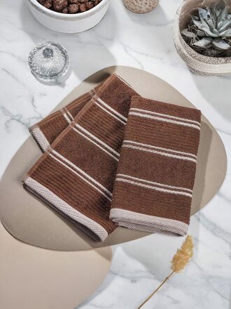 Набор полотенец кухонных 2 шт, 40х50 см, махровый, 100% хлопок, 420 г/м2, Silvano, Aura, коричневый, полосы, Узбекистан