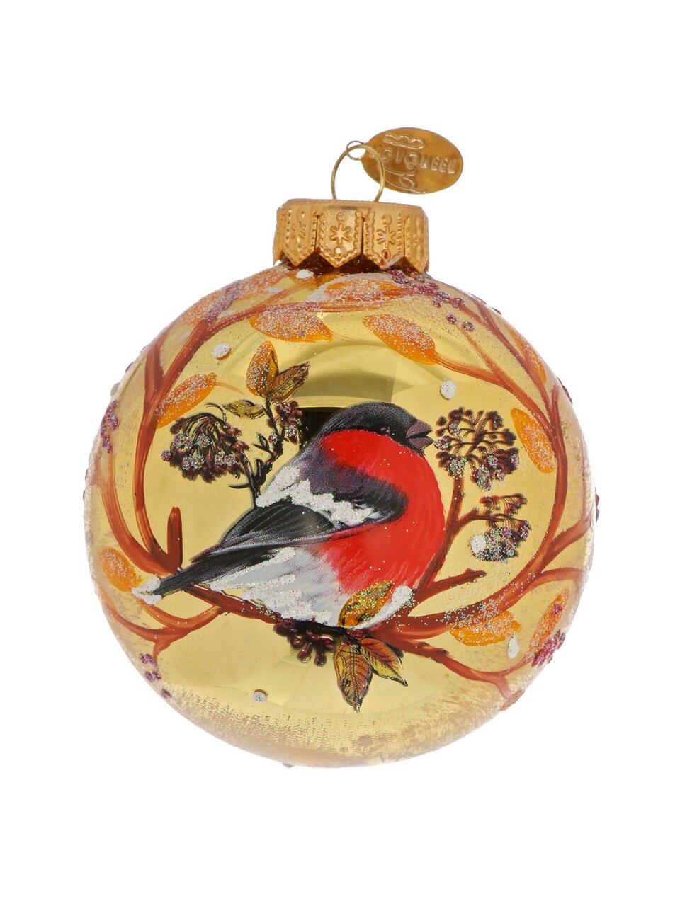 Елочный шар Снегирь зимний, 8 см, стекло, КУ-80-244037