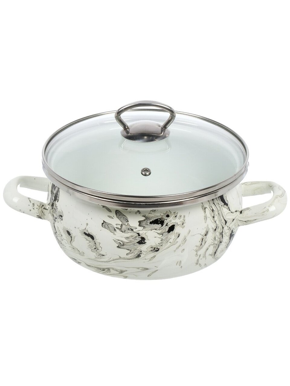 Кастрюля эмалированная сталь, 2.5 л, крышка стекло, сферический, Сантэкс, Шейк бело-черная, 1-2425111, индукция