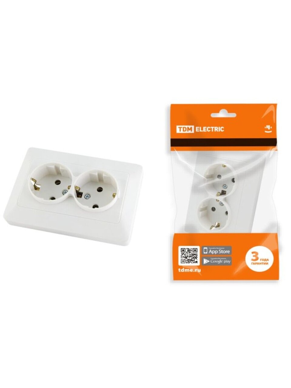 Розетка открытой установки, 2 гнезда, с заземлением, 16 А, 250 В, белая, 2П+3, TDM Electric, Ильмень, SQ1823-0012