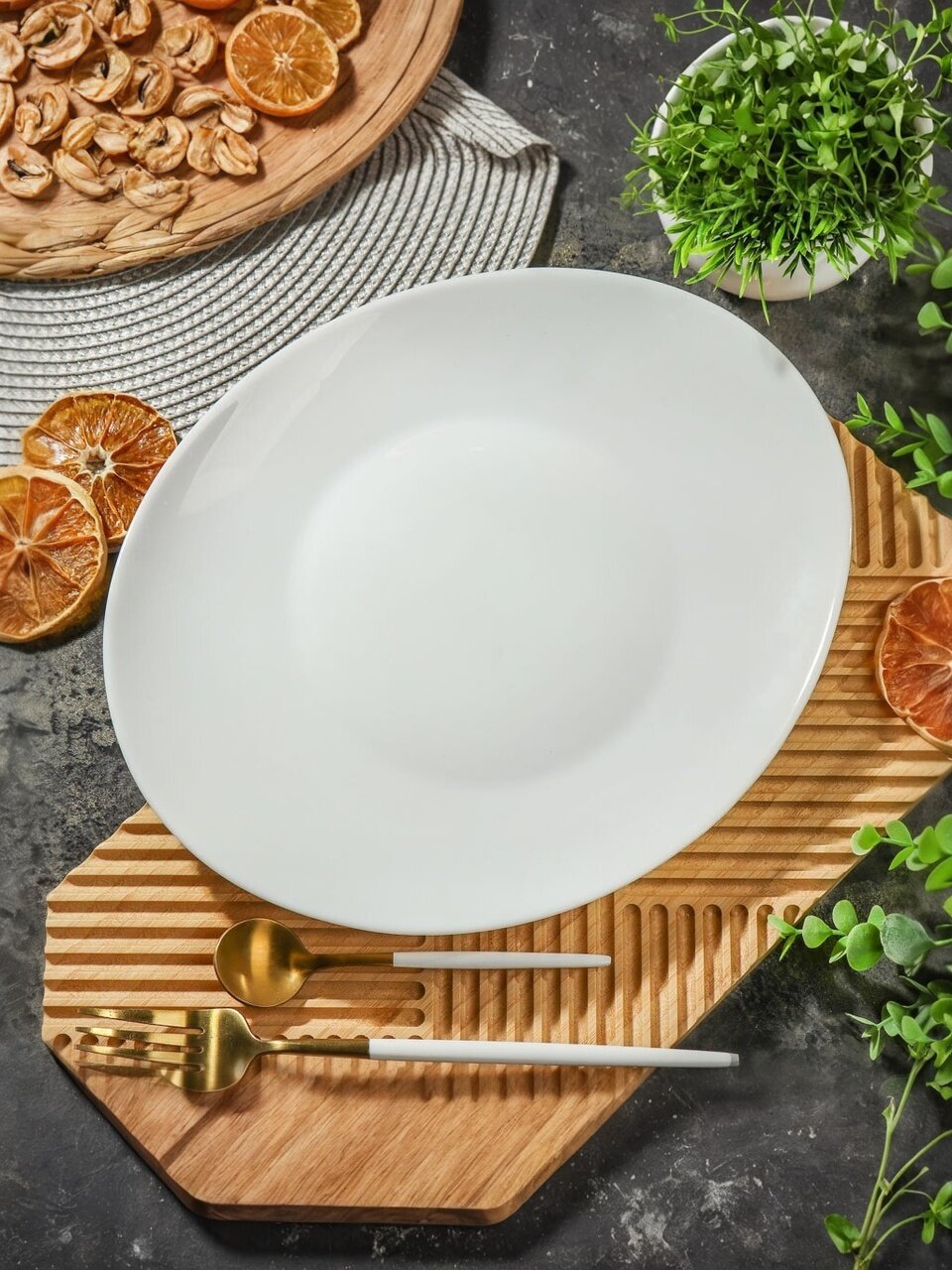 Тарелка обеденная, стеклокерамика, 26.8 см, овальная, Модерн, Daniks, NOP105W