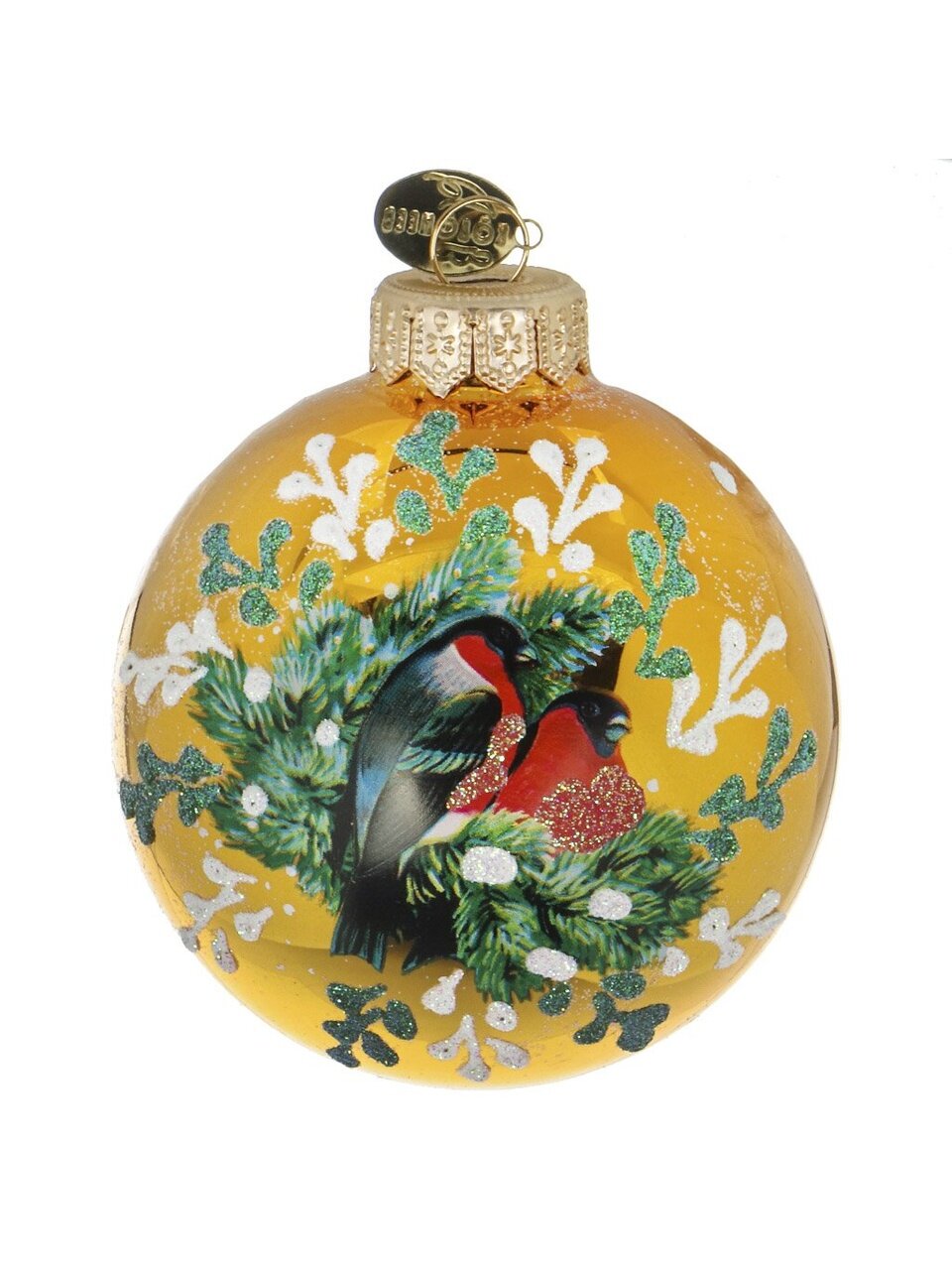 Елочный шар Красногрудые снегири, 8 см, стекло, КУ-80-224049