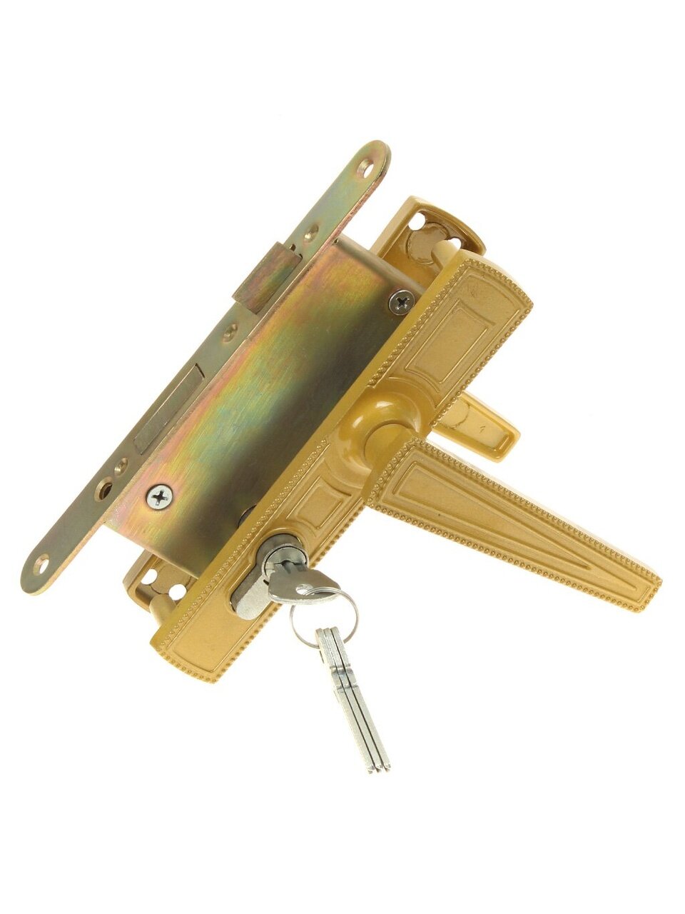 Замок врезной Зенит, ЗВ4-3.01, 00-00000449, ручка в комплекте, цилиндровый, золотой