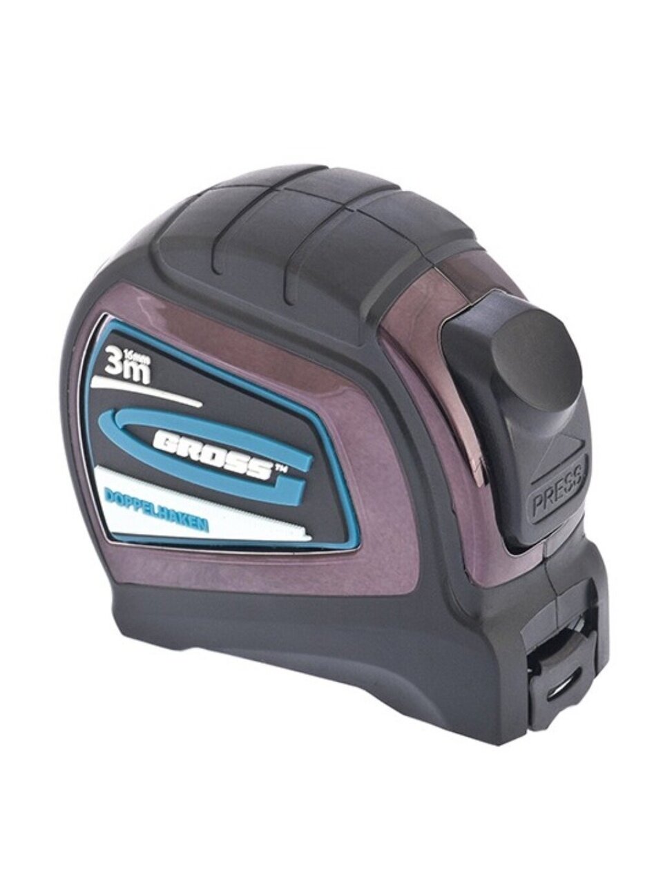 Рулетка 3 м, лента нейлон, 16 мм, автостоп, односторонний зацеп, Gross, Doppelhaken, 31122