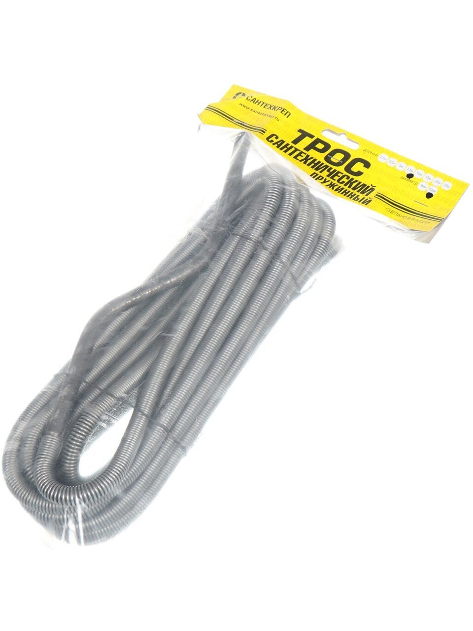 Трос сантехнический для засоров стояков, диаметр 13.5 мм, пружина, 1.8 мм, 7.5 м, СантехКреп, 3.1.5.4.