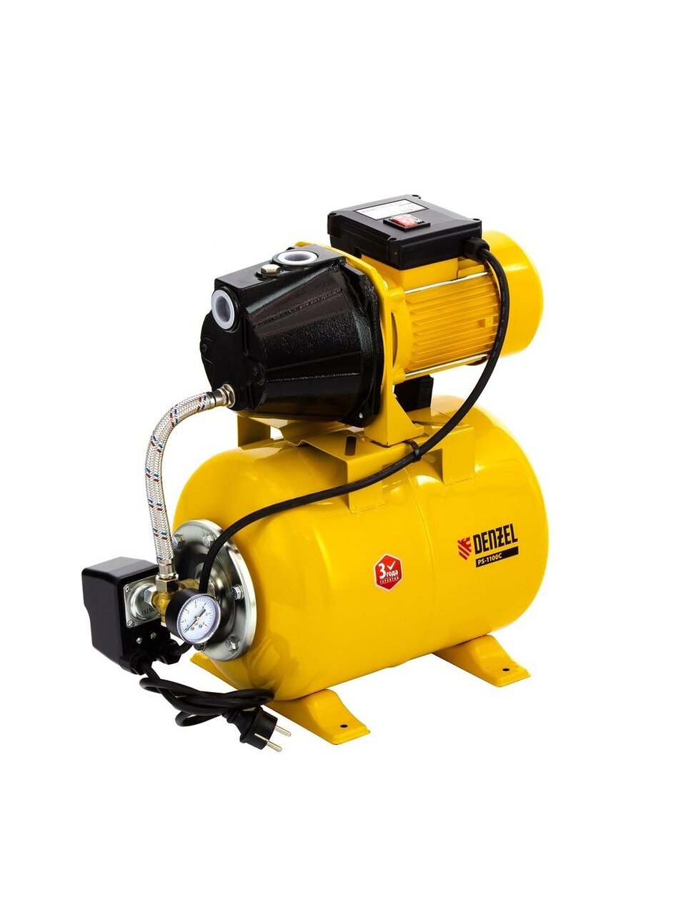 Насосная станция Denzel, 1100 Вт, глубина погружения 8 м, 46 м, 4.5 м³/ч, ресивер 24 л, чугун