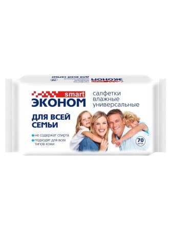 Салфетки влажные Эконом Smart, Для всей семьи, 70 шт, 30024