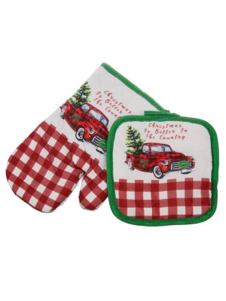 Набор кухонный 2 шт, 27х17см + 17.5х17.5см (варежка, прихватка), 100% полиэстер, Красный снеговик, B180047