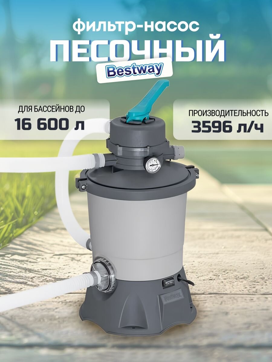 Фильтр-насос песочный для бассейна 3596 л/ч, 36х52.5х36 см, подходит наполнитель 58475, Bestway, 58515, серый