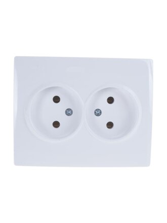Розетка 2 гнезда, без заземления, пластик, IP20, белая, ПБТ, Lezard, Karina, 707-0200-128B