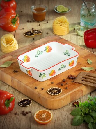Форма для запекания керамика, 14х22х5 см, прямоугольная, Клубника, Y6-10224