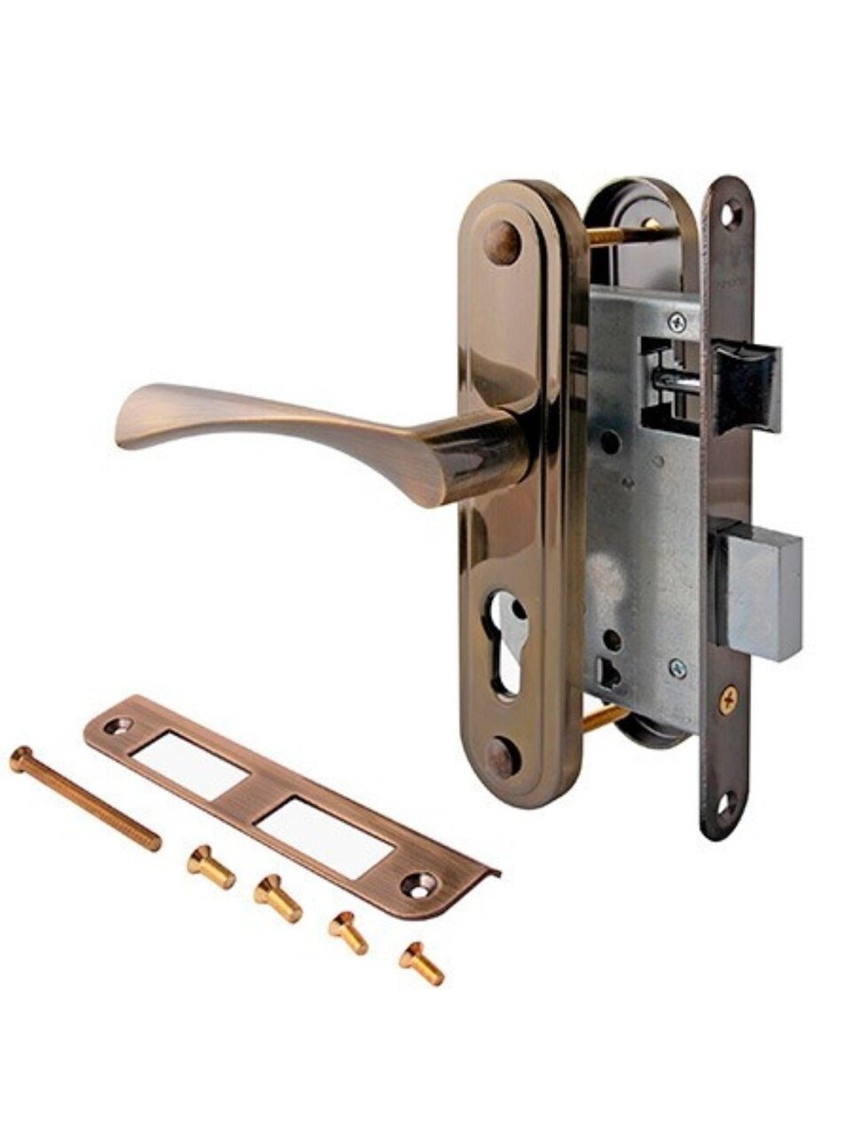 Замок врезной Apecs, 1623-AB, 16952, ручка в комплекте, цилиндровый, универсальный, бронза
