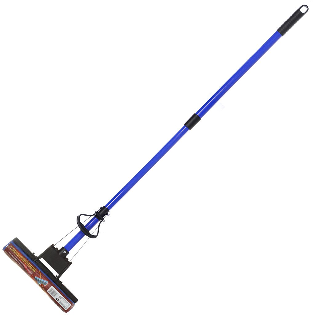 Швабра МОП губка, ПВА, 120х27 см, синяя, с отжимом, телескопическая ручка, синяя, Марья Искусница, KD-8019B