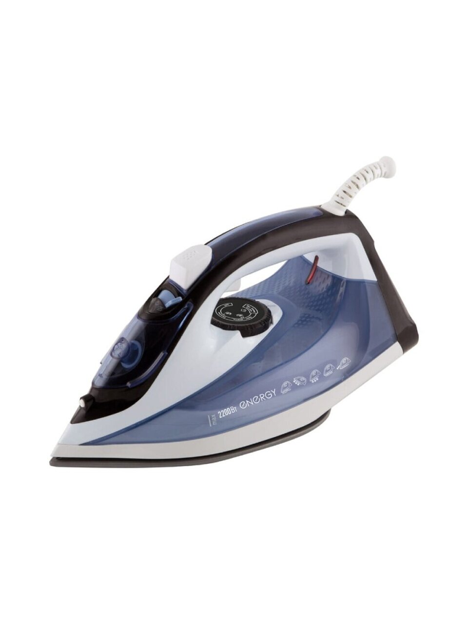 Утюг Energy, EN-345, 220 Вт, керамика, вертикальное отпаривание, система самоочистки, пар, спрей, удар, 1.5 м, синий