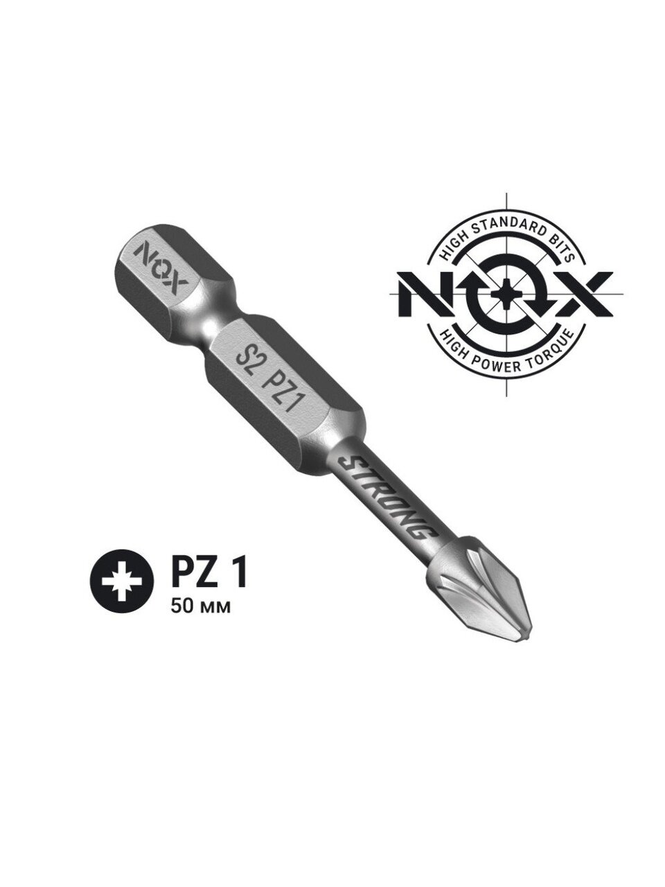 Набор бит Nox, Strong torsion, Pz1, 50 мм, 2 шт
