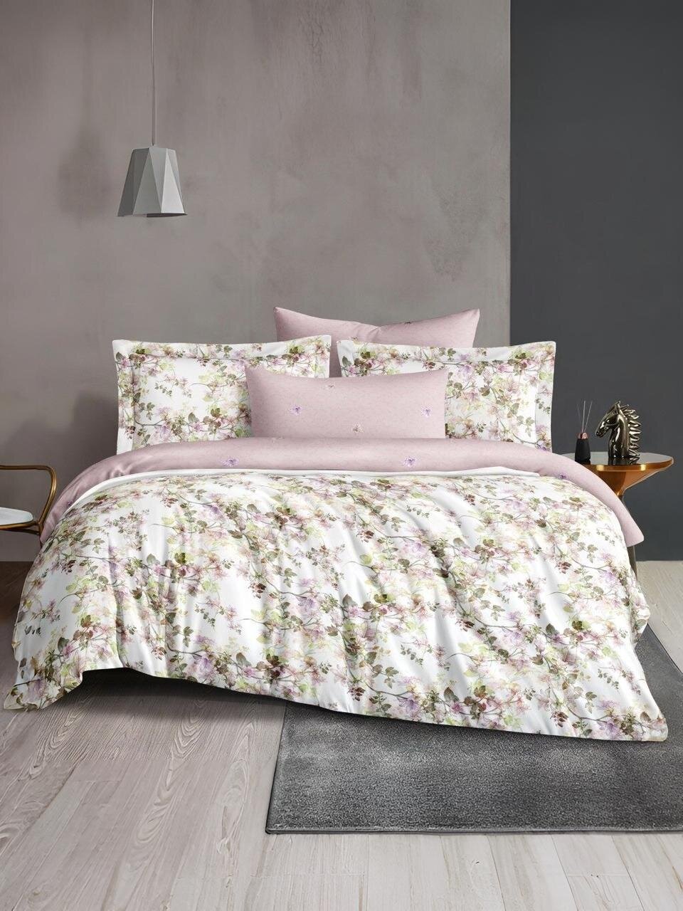 Постельное белье 2-спальное, простыня 200х220 см, 2 наволочки 50х70 см, пододеяльник 175х215 см, Silvano, сатин люкс, Цветы 22/036-SLC/SLV