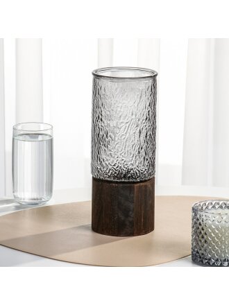 Ваза стекло, настольная, 26х10 см, Лофт, Y4-11069, цилиндр, мозаика, с подставкая, серая
