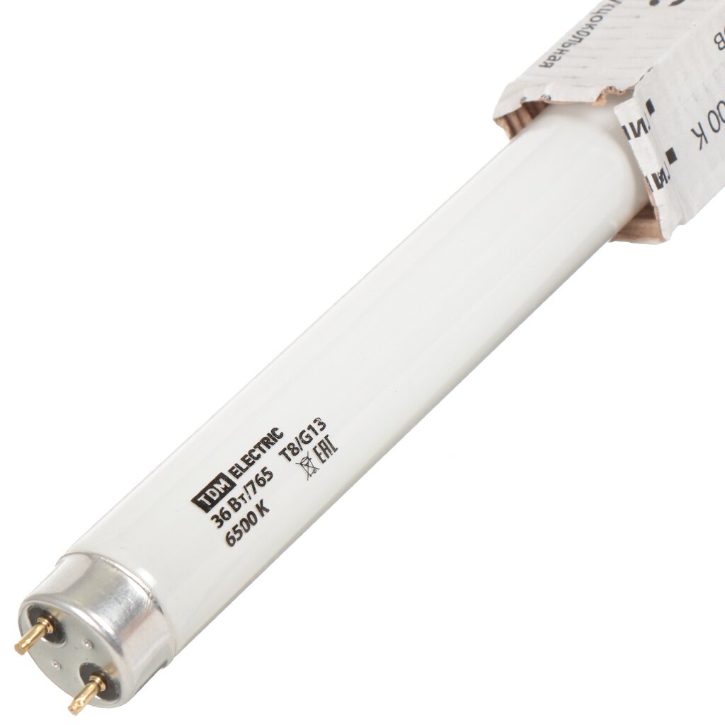 Лампа люминесцентная G13, 36 Вт, 1980 Лм, 6500 К, свет холодный белый, T8, линейная, двухцокольная, TDM Electric, SQ0355-0030