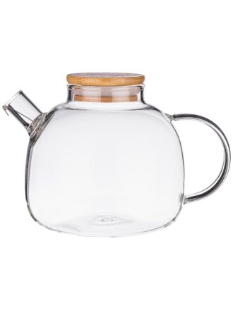 Чайник заварочный стекло, 1 л, с ситечком, с бамбуковой крышкой, Agness, 250-117