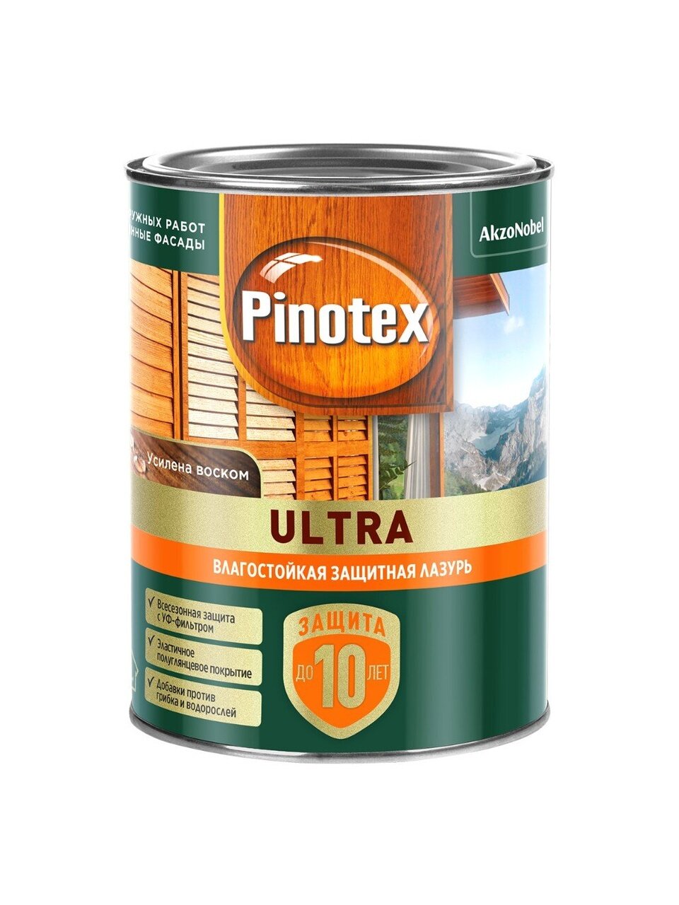 Пропитка Pinotex, Ultra, для древесины, влагостойкая защитная лазурь, орех, 0.9 л