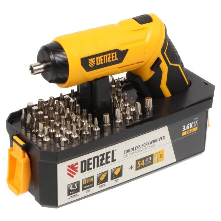 Отвертка аккумуляторная, Denzel, CSH-3.6, 3.6 В, 1.5 А.ч, Li-ion, 4 Н-м, 250 об/мин, 1 скорость, кейс, 26004