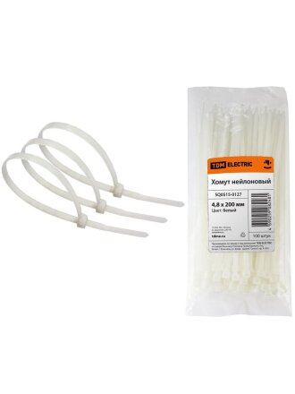 Хомут стяжной кабельный, 4.8х200 мм, нейлон, 100 шт, белый, TDM Electric, SQ0515-0127