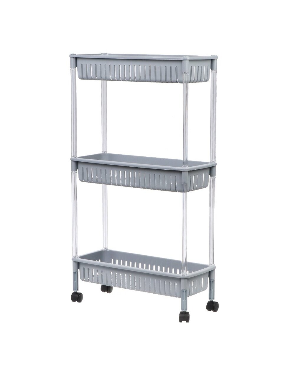Полка универсальная, пластик, 3 секции, 46.5х21.5х68.5 см, на колесах, серая, Y6-10793