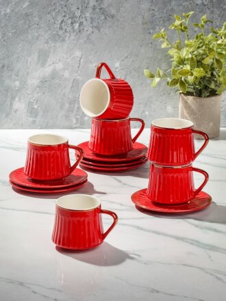 Набор чайный керамика, 12 предметов, на 6 персон, 180 мл, Алый, Y4-6609, подарочная упаковка