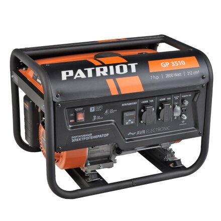 Генератор бензиновый, Patriot, GP 3510, 2.8 кВт, четырехтактный, 7 л.с., 16 А, выход 12 В, ручной стартер, 474101535