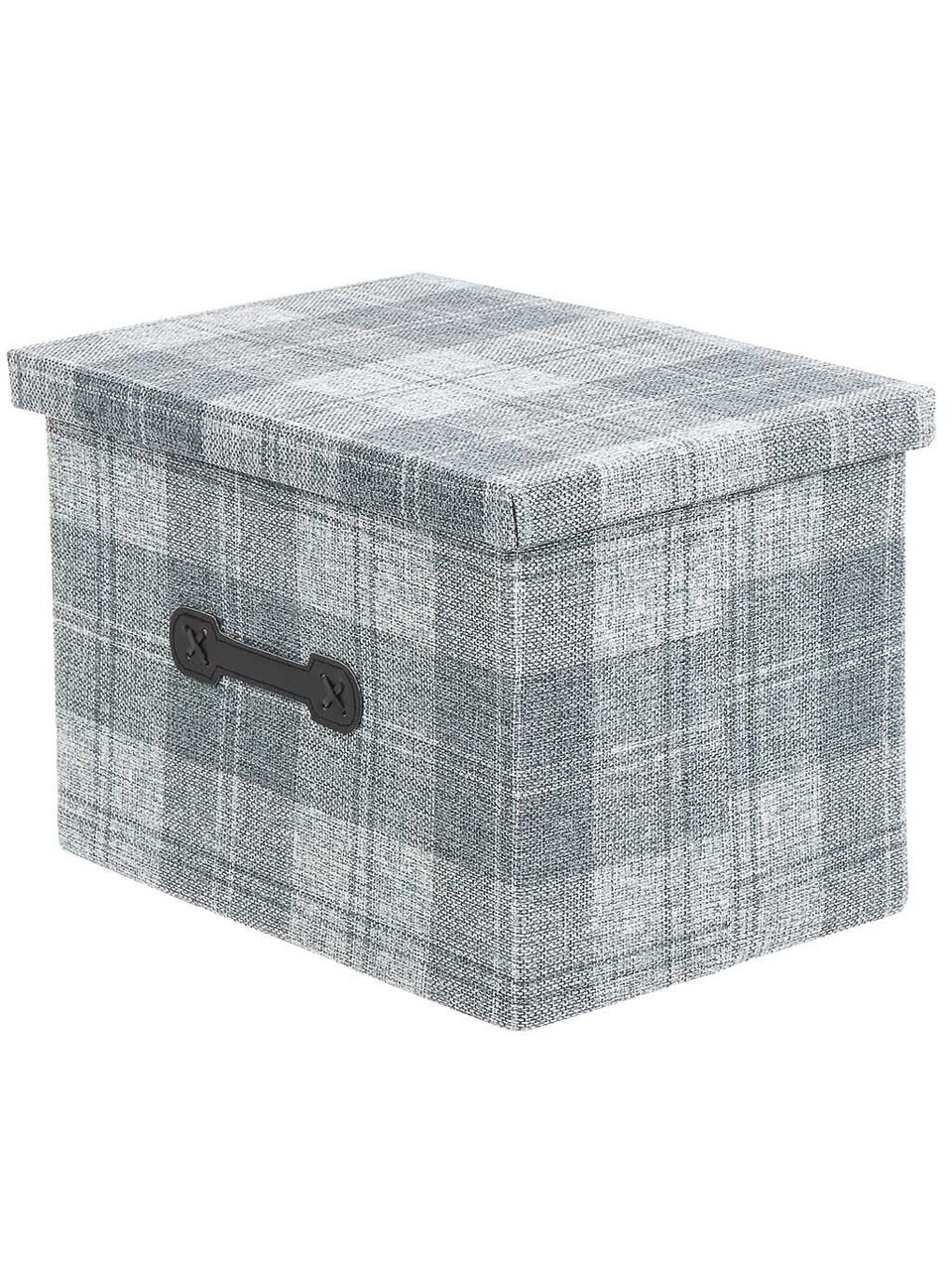 Кофр для хранения, 1 секция, с крышкой, складной, 38х27х27 см, нетканое полотно, с ручкой, с крышкой, темно-серый, Клетка, Y4-7836