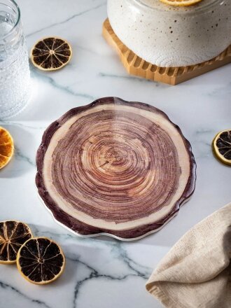 Подставка под горячее, керамика, круглая, 16 см, Срез дерева, Y4-6240