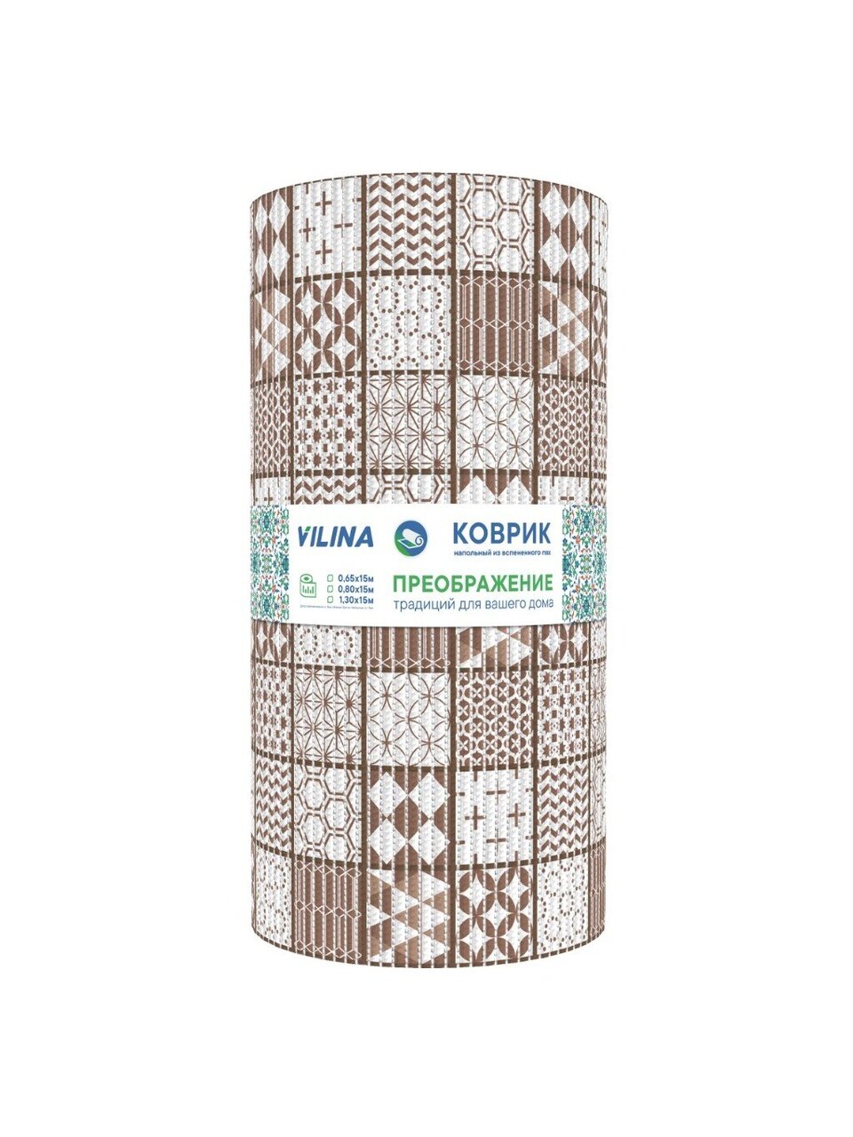 Коврик для ванной, антискользящий, 0.65х15 м, вспененный ПВХ, Вилина, Преображение, 218PT-brown