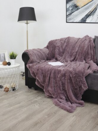 Плед евро, 220х240 см, искусственный мех, 100% полиэстер, Buenas Noches, Длинный ворс, сиреневый, 12991