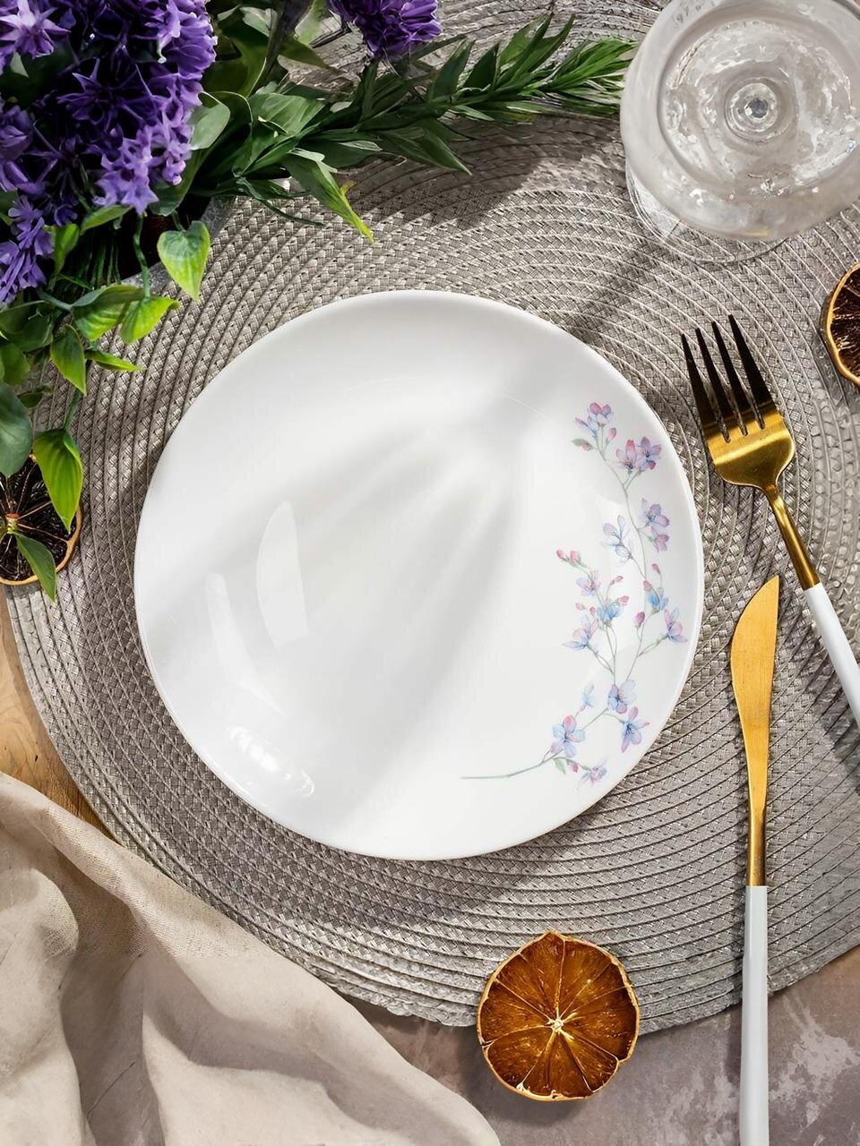 Тарелка обеденная, стеклокерамика, 24 см, круглая, Флер, Daniks, LQP-95/ 220804