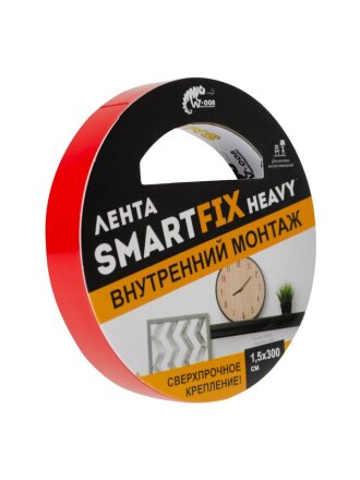 Лента 15 мм, прозрачная, основа акриловая, 0.3 м, W-con SmartFix HEAVY, для внутреннего монтажа, SFV1530T