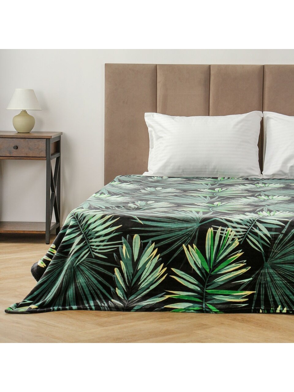 Плед евро, 200х220 см, велсофт жаккард, 100% полиэстер, Silvano, Пальмовый лист, зеленый, 200/142-CLF/LA