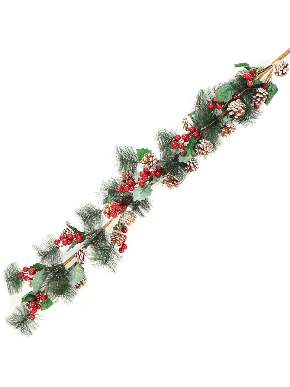 Гирлянда хвойная 100 см, с украшением в виде шишек, сосновых иголок и ягод, SYCW18A-013