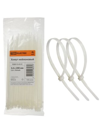Хомут стяжной кабельный, 3.6х200 мм, нейлон, 100 шт, белый, TDM Electric, SQ0515-0121
