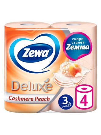 Туалетная бумага Zewa, Deluxe, 3 слоя, 4 шт, 18.8 м, с втулкой, персик