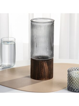 Ваза стекло, настольная, 26х10 см, Лофт, Y4-11070, полосы, цилиндр, с подставкая, серая