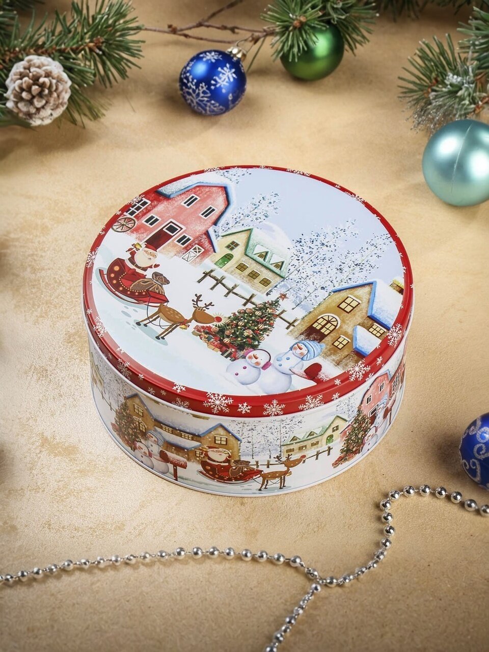 Коробка подарочная жесть, 20х9 см, круглая, Зимние радости, Y4-8568