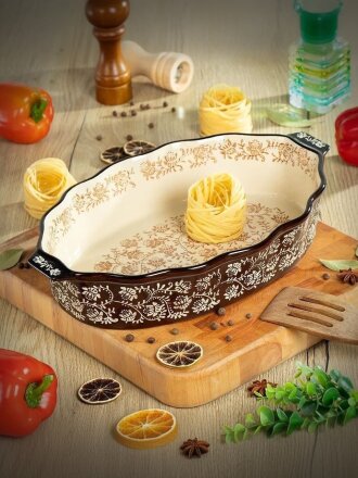 Форма для запекания керамика, 39.7х25.2х7.7 см, 3.2 л, фигурная, Ветви на шоколадном, Y6-10306