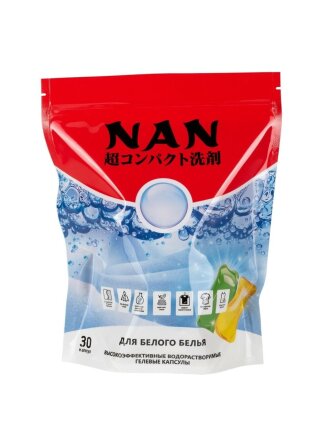 Капсулы для стирки Nan, для белого белья, 30 шт, капсула 15 г