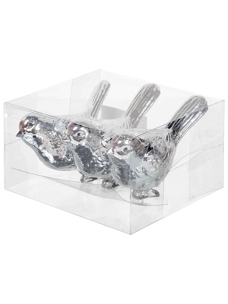 Елочный шар Птицы, 3 шт, серебро, 10 см, пластик, SYQB-0120360