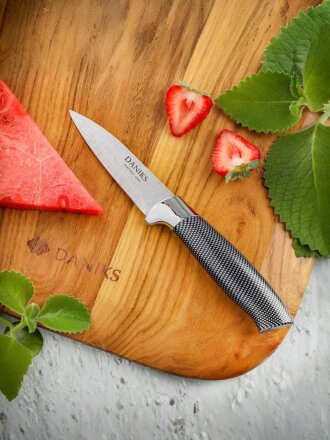 Нож кухонный Daniks, Оптима, для овощей, нержавеющая сталь, 9 см, рукоятка пластик, YW-A639-PA
