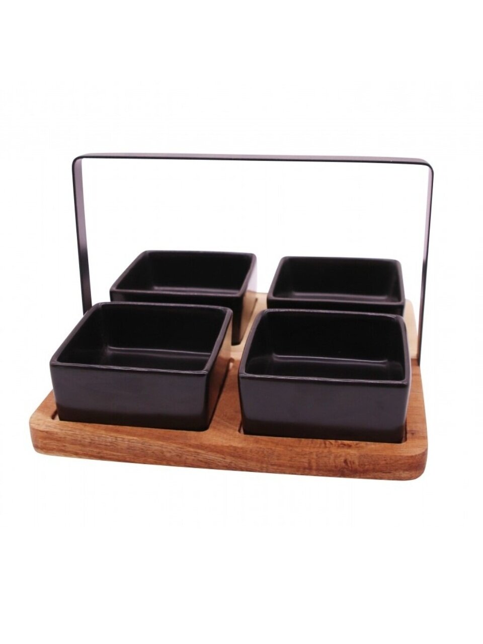 Менажница для сервировки, керамика, 19х19х1.5 см, 120 мл, 4 секции, 5 предметов, деревянная подставка, Apollo, Alturo, ALT-03
